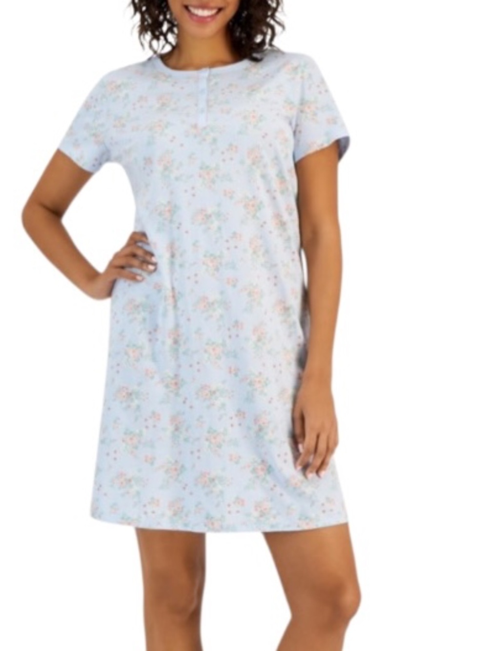 Charter Club Women's Cotton Printed Henley Sleepshirt Scattered Bouquet - NWT